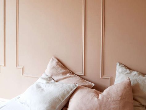 Odessa Pink HC-59 Paint Pale Pink Bedrooms, Peach Bedroom, Stay In Bed, Pink Bedroom, Pink Room, Bedroom Paint, Linen Duvet, Pink Walls, Odessa