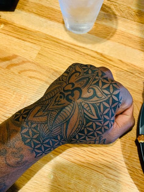 Lotus flower and flower of life tattoo Spiritual Shin Tattoo, Lotus Flower Tattoo Dark Skin, Lotus Flower Hand Tattoo Men, Flower Of Life Lotus Tattoo, Egyptian Flowers Tattoo, Spiritual Flowers Tattoo, Flower Of Life Sleeve Tattoo, Spiritual Hand Tattoo, Flower Of Life Tattoos