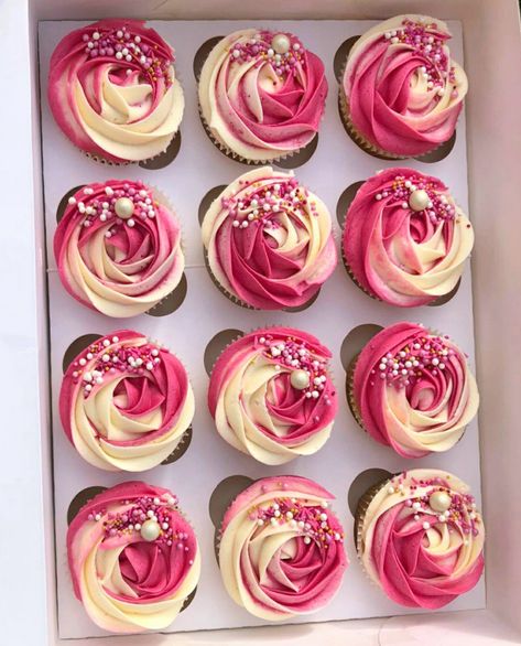 Pink Cake And Cupcakes, Hot Pink Cupcakes Birthday, Red And Pink Cupcakes, Birthday Cupcakes For Women Pretty, Pink Cupcakes Decoration, Pink Cupcake Ideas, Cupcakes Decoration Pink, Valentines Day Cupcakes Ideas, Barbie Cupcakes Ideas