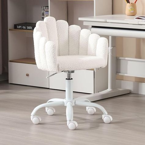 Amazon.com: LukeAlon Kids Cute Swivel Desk Chair, Sherpa Child Study Chair with Rolling Wheels and Arms, Comfy Upholstered Height Adjustable Teen Vanity Chair for Home Bedroom School, White : Home & Kitchen Aesthetic Desk Essentials, Cute White Chair, Cute Desk Chairs No Wheels, Cute Gaming Chairs, For My Room, Makeup Table Chair, Aesthetic Room Essentials, Aesthetic Chairs For Desk, White Aesthetic Room Ideas