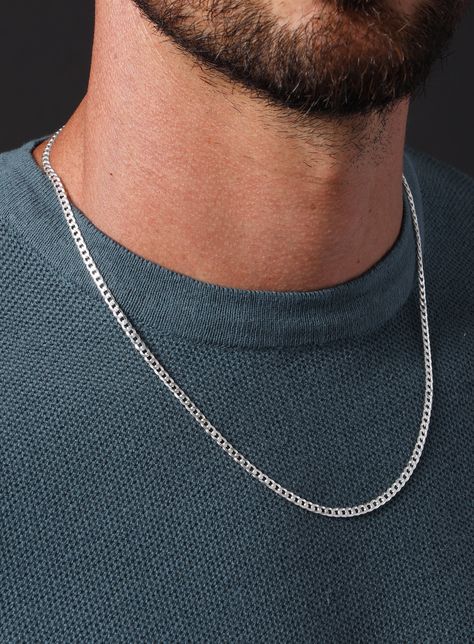 925 Sterling Silver Cuban Chain Necklace for Men Material: 925 Sterling Silver Link: Cuban Chain width: 3.5 mm Lobster Claw Clasp Kyle is wearing the 20 inch chain. His neck measures 15 1/2 inches. Made in the USA. Chain Necklace Man, Cuban Chain Men Silver, Sterling Silver Chains For Men, Chains For Men Silver, Mens Necklace Silver, Men’s Necklace Silver, Men’s Silver Necklace, Silver Neck Chain For Men, Silver Chains Men