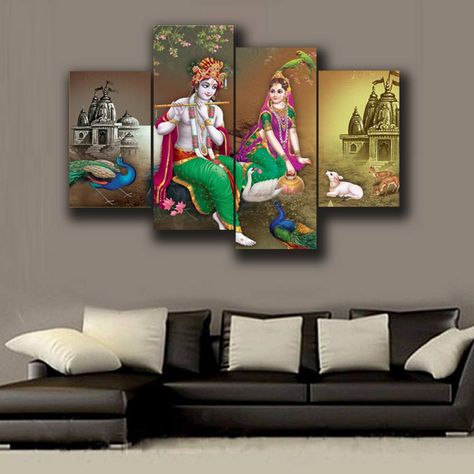 Temple Backdrop, Radha Krishna Canvas, Radha Krishna Temple, Multi Panel Canvas Art, Wallpaper Art Deco, Krishna Temple, Art Large Canvas, Wall Canvas Painting, Krishna Radha Painting