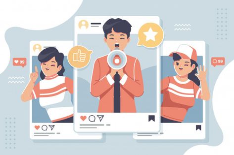 Social media marketing flat design illustration | Premium Vector Using Social Media Illustration, Instagram Post Illustration, Social Media Illustration, Marketing Pictures, Media Illustration, Social Media Art, Media Influence, Instagram Illustration, Flat Design Illustration