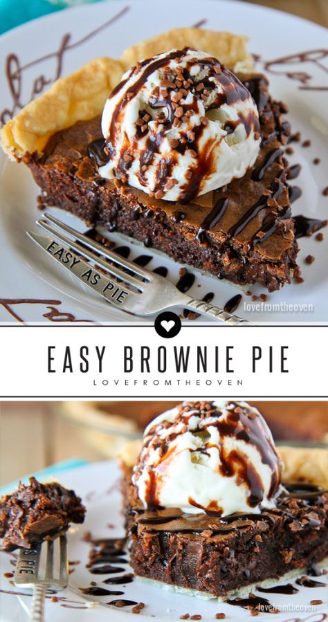 Easy Brownie Pie. This chocolate pie recipe is so simple yet so delicious. Brownie Pie Recipe, Nutella Cookie, Easy Brownie, Love From The Oven, Brownie Pie, Chocolate Pie Recipes, Quick Dessert, Recipes Baking, Quick Easy Desserts