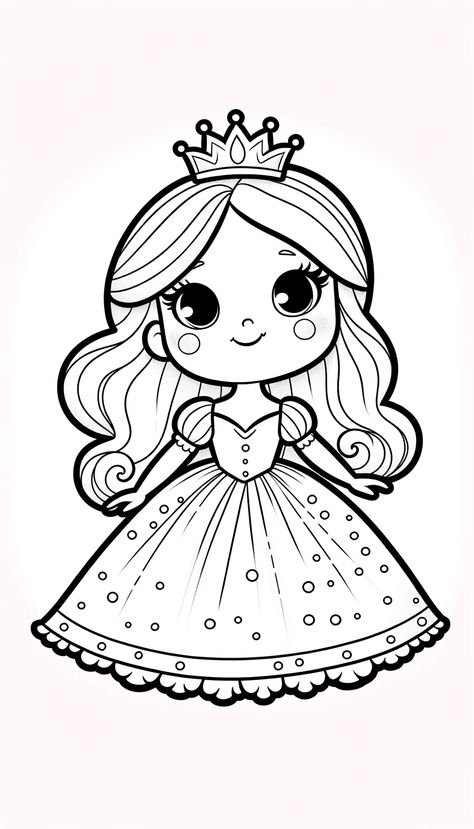 Princess Coloring Pages ᗎ Printable Painting Template Princess Clipart Black And White, Cute Princess Drawing, How To Draw A Princess, Princess For Coloring, Princess Colouring Printables, Printable Drawings To Color, Girl Coloring Pages For Kids, Drawing Pages For Kids, Princess Template