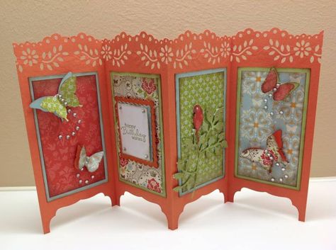 Asian inspired: Folding Screen - Oriental by Chinnu - Cards and Paper Crafts at Splitcoaststampers Screen Divider, Folding Screens, Screen Cards, Asian Cards, Tri Fold Cards, Folding Screen, Shaped Cards, Making Greeting Cards, Fold Cards