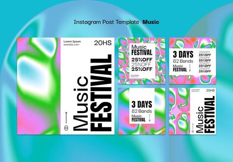 Free PSD | Free PSD music festival instagram posts template Pop Music Festival Poster, Festival Instagram Feed, Design Festival Branding, Milanote Moodboard, Music Festival Instagram Post, Festival Ticket Design, Festival Instagram Post, Music Festival Branding, Festival Graphic Design