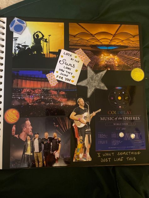 Scrapbook Ideas For Concerts, Concert Memory Book, Country Concert Scrapbook Ideas, Concert Collage Ideas, Concert Confetti Display Ideas, Concert Book Ideas, Concert Scrapbook Page, Scrapbook Ideas Concert, Scrapbook Concert Ideas