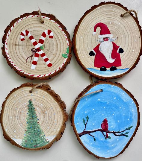 December 12th (10am - 12pm) Dive into a morning filled with creativity and the holiday spirit, as we paint our own ornament decorations! Experience the joy of painting, and the beauty of the holidays, as we paint vibrant ornaments on wood slabs! Perfect for anyone looking to get creative and add a fun new ornament to their tree, or to gift to a loved one! Each participant can make up to 2 ornaments! additional info: no experience or materials needed light refreshments provided participants take home their own ornaments uses acrylic paint Paint Filled Ornaments, Christmas Ornament Painting Ideas Easy Diy, Wood Ornament Crafts For Kids, Easy Wood Slice Ornaments, Wood Coasters Diy Painted Christmas, Christmas Decoration Painting, Glass Painted Ornaments, Christmas Ornaments Painting Ideas, Hand Painted Christmas Ornaments Wooden