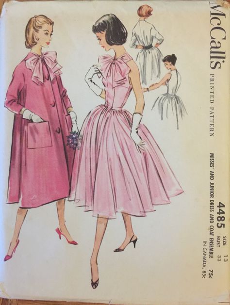 RARE VTG 4485 McCalls (1958) coat & sleeveless, bow tie dress.  Size 13, Bust 33".  Complete, unused, factory folded.  Excellent condition. by ThePatternParlor on Etsy Vintage Clothes Patterns, Preppy Life, Retro Sewing Patterns, 1950 Fashion, Vintage Fashion 1950s, Time Periods, Bow Tie Dress, Awesome Outfits, Vintage Dress Patterns