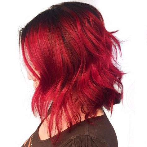 Dark violet root and red. ❤️ she came in with one dimensional faded red, bands of dark color and roots. Now she gets to be the little… Red Hair Dark Roots, Red Hair Dark, Hair Dark Roots, Red Bob Hair, Short Red Hair, Hair Shadow, Vivid Hair Color, Red Hair Don't Care, Bright Red Hair