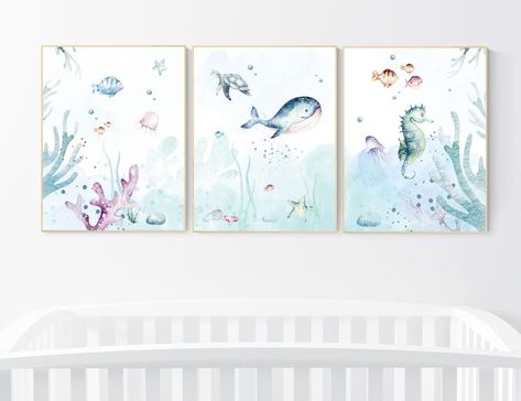 Sea Gender, Nursery Ocean, Under The Sea Nursery, Ocean Nursery Decor, Forest Room, Mommy Ideas, Custom Nursery Art, Sea Nursery, Ocean Nursery