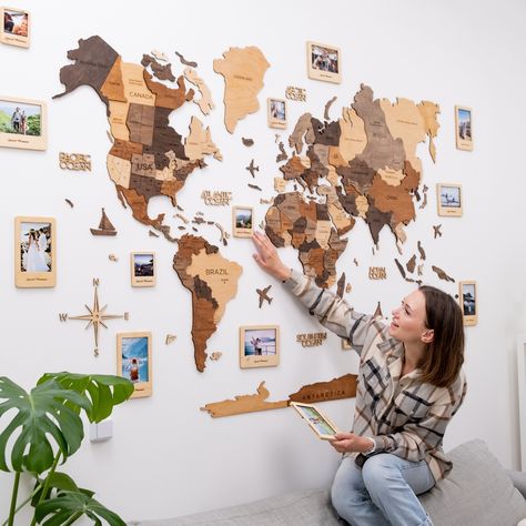 Map Monde, Travel Inspired Decor, Wooden World Map, Wood World Map, Travel Wall Decor, Scale Art, Wooden Map, Map Wall Decor, Wood Map