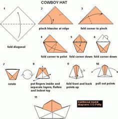 Paper Craft, Folded Hat, Paper Hats, Cowboy Hats, Da Cowboy, 100 Cowboy Origami Clothes, Origami Hat, Paper Hats, Paper Play, Kids Origami, Paper Craft Videos, Origami Patterns, Papel Craft, Popular Crafts