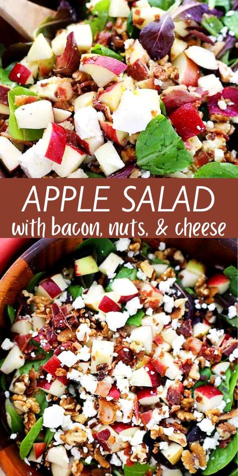 Salad Apple Walnut, Salad Recipes With Balsamic Dressing, Apple Feta Salad Recipe, Apple And Walnut Salad, Apple Bacon Salad, Fall Apple Salad, Salad For Fall, Fall Salad Recipes, Salad Recipes With Bacon