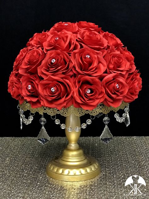 Red Wedding Centerpieces, Eiffel Tower Centerpiece, Red Rose Arrangements, Red Flower Girl, Red Centerpieces, Floral Nursery Decor, Flower Girl Bouquet, Gold Centerpieces, Rose Arrangements