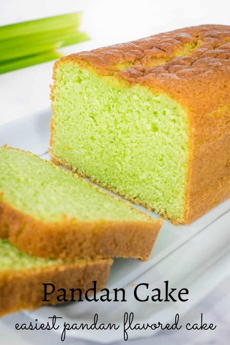 Pandan Cake - Easiest Pandan Flavored Pound Cake Pandan Muffin, Pandan Cake Recipe, Flavored Pound Cake, Easy Loaf Cake, Chinese Dessert Recipe, Filipino Dessert Recipes, Pandan Cake, Moist Pound Cake, Asian Cake