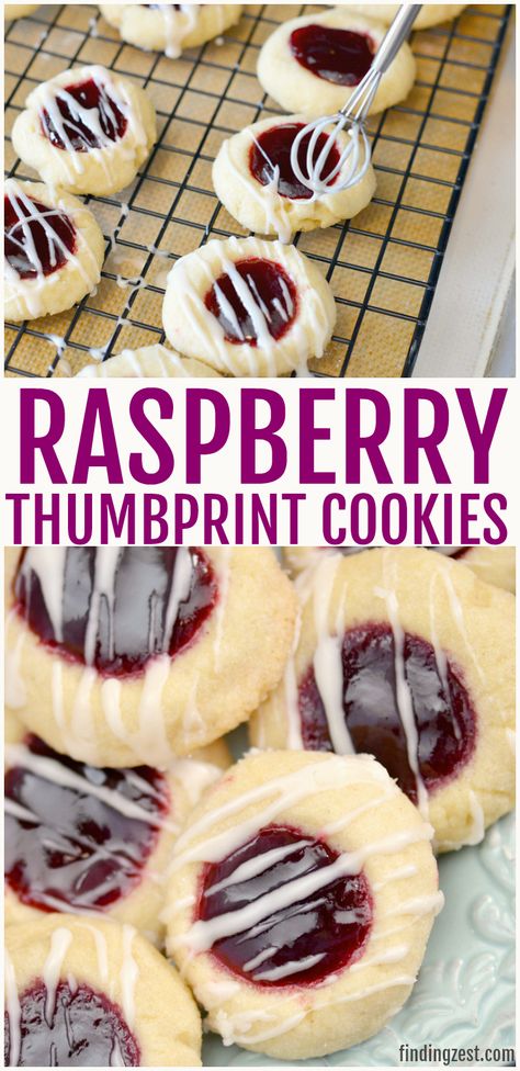 how to make raspberry thumbprint cookies with icing Thumbprint Cookies With Icing, Cookies Thumbprint, Raspberry Thumbprint, Cookies With Icing, Raspberry Thumbprint Cookies, Jam Thumbprint Cookies, Dessert Parfait, Classic Cookies Recipes, Thumbprint Cookies Recipe