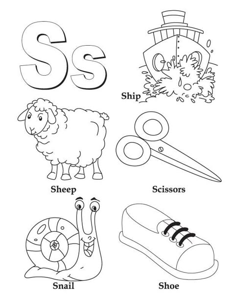 Alphabet letter S Coloring Page #Alphabet #LetterS #ColoringPages #JungleJim Preschool Letter S, Letter S Worksheets, Coloring Worksheets For Kindergarten, Letter A Coloring Pages, Nursery Worksheets, Coloring Letters, Kids Alphabet, Coloring Worksheet, Abc Coloring Pages