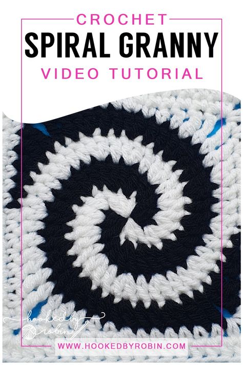 Crochet Spiral Granny Square Motif [Free Video Tutorial & Written Pattern!] — Hooked by Robin Spiral Afghan Crochet Pattern, Granny Spiral Crochet Free Pattern, Spiral Granny Square Tutorial, Granny Square Swirl Pattern, Spiral Star Crochet Pattern, Crochet Swirl Granny Square, Granny Square Swirl, Spider Web Granny Square Pattern, Spiral Blanket Crochet Pattern