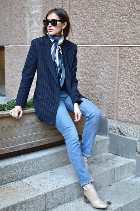 831c2f88a604a07ca94314b56a4921b8desc48480724ri Striped Blazer Outfit, Navy Blazer Outfits, Blazer Outfit, Mode Chic, Fashion Victim, Weekend Outfit, Striped Blazer, Blazer Outfits, 가을 패션