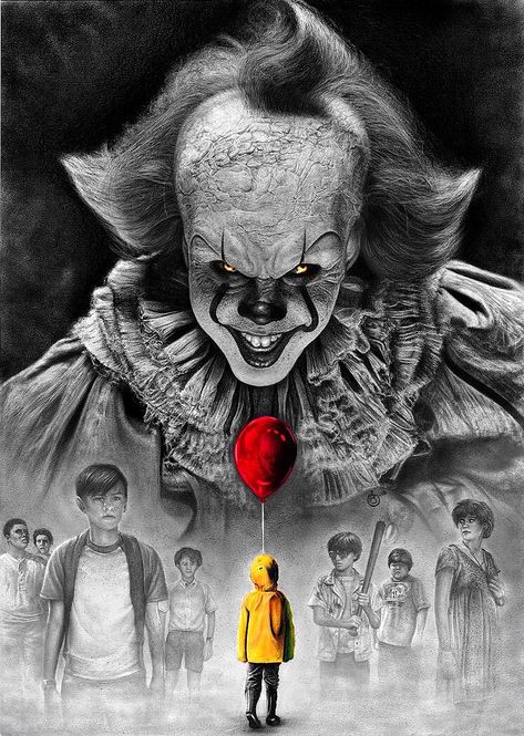 Penny Wise Clown, It 2017 Pennywise, Tato Geisha, Pennywise Tattoo, Es Pennywise, Stephen King It, Scary Drawings, Horror Drawing, Clown Horror