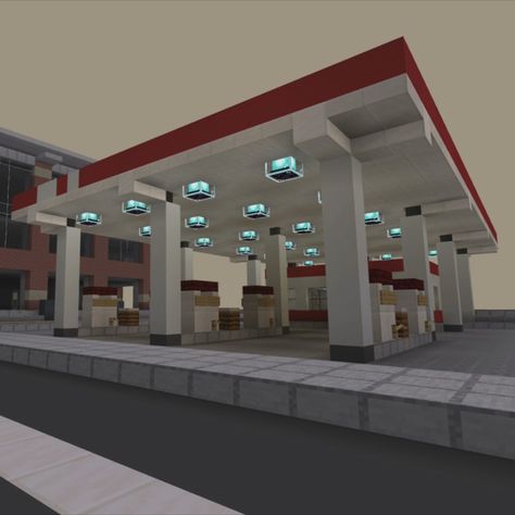 Minecraft Gas Station Ideas, Minecraft Hotel Lobby Ideas, Gas Station Minecraft, Minecraft Hotel Lobby, Minecraft Gas Station, Minecraft Hotel, City Minecraft, Minecraft Modern City, Minecraft Shops