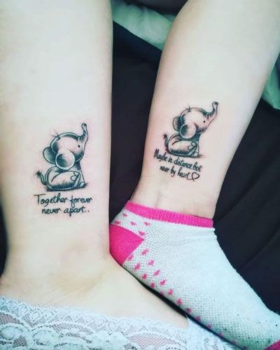 Friendship Tattoo Designs 4 Sister Tattoos Elephant Matching, Best Friend Tattoos Elephant, Best Friend Tattoos Girl, Matching Elephant Tattoos Friends, Sister Elephant Tattoos, Elephant Sister Tattoo, Matching Elephant Tattoos Mom, Tattoos For Sisters Matching, Matching Tattoos With Cousin