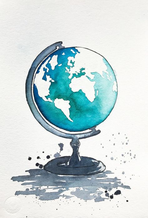 Ako Kresliť, World Map Painting, Globe Map, Kids Nursery Art, Globe Art, Nursery Paintings, Watercolor Paintings Easy, Art Carte, Lukisan Cat Air