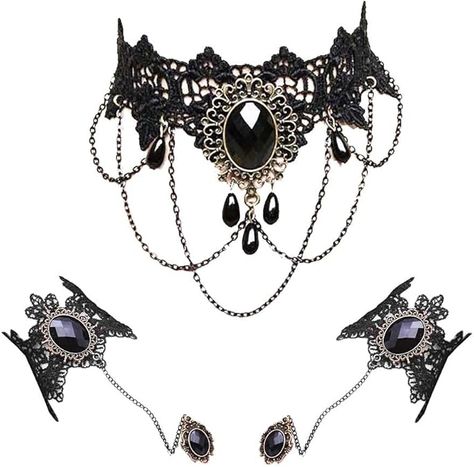 Amazon.com: Jurxy Lace Choker Necklace with Bracelet Set Punk Party Gothic Vintage Handmade Retro Victorian Vampire Punk Pendant Necklace Bracelet Wristband for Women Black– Style 4: Clothing, Shoes & Jewelry Gothic Choker Necklace, Victorian Vampire, Lace Choker Necklace, Women Choker Necklace, Gothic Chokers, Retro Bracelet, Costume Jewelry Sets, Lace Bracelet, Halloween Necklace