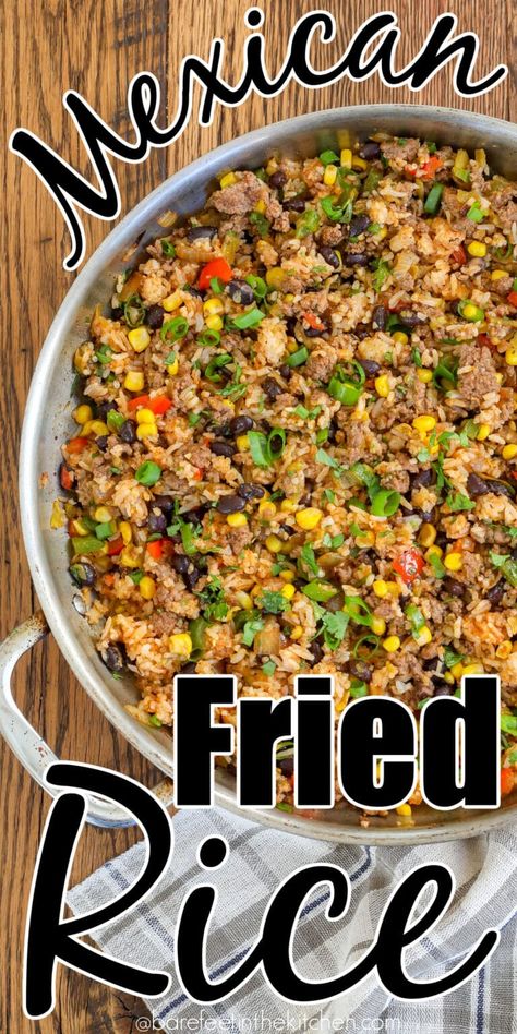 Mexican Fried Rice Spanish Fried Rice, Mexican Stir Fry, Spicy Mexican Rice, Mexican Fried Rice, Mexican Fries, Fried Rice Recipes, Vegan Fried Rice, One Skillet Meals, Rice Dinner