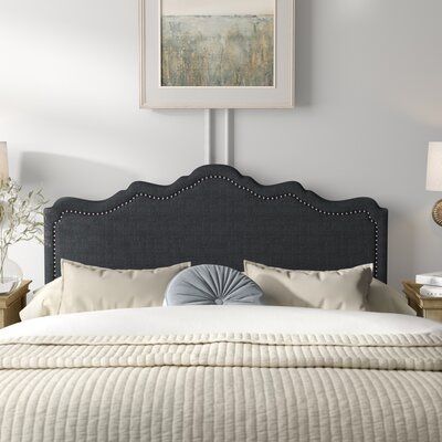 Pairing streamlined style and classic curves, this versatile panel headboard is equally at home in French country and traditional bedrooms. Crafted with a solid rubberwood frame, this design is filled with foam and upholstered with solid-hued polyester-blend fabric for an inviting look. Sleek silver-finished nailhead trim surrounds its sides, offering a touch of glamour as it highlights the headboard's striking silhouette. After a bit of assembly, you can mount this piece to a standard bed frame Traditional Bedrooms, Open Frame Headboard, Upholstered Panel Headboard, Headboard Upholstered, Kelly Clarkson Home, Black Headboard, Curved Headboard, Fabric Headboard, Queen Headboard