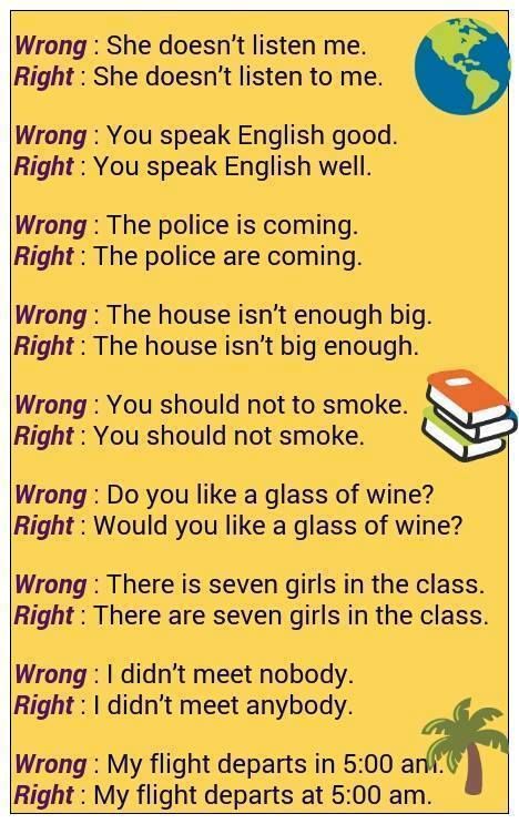 Wrong vs right Common Mistakes In English, Tatabahasa Inggeris, Materi Bahasa Inggris, Better English, Teaching English Grammar, English Learning Spoken, Conversational English, English Vocab, English Verbs