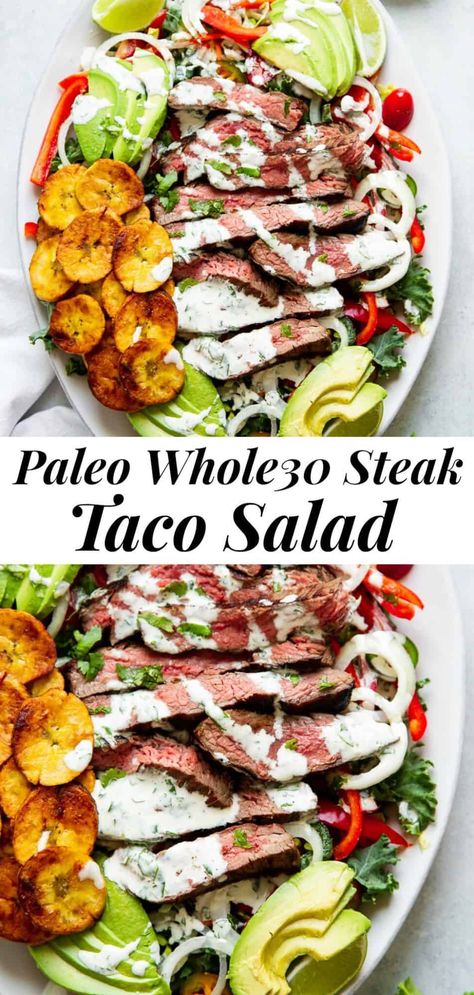 Steak Taco Salad, Cilantro Ranch Dressing, Cilantro Ranch, Paleo Steak, Steak Taco, Pro Metabolic, Paleo Running Momma, Dinner Paleo, Whole30 Dinner