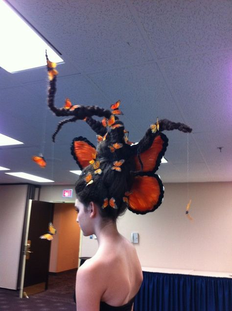 Hair and Makeup by Julia Bayuk of Halifax for fantasy hair competition...she came in 3rd! Fantasy Hair Competition, Elvish Hair, Fantasy Hairstyles, Hair Competition, Butterfly Hairstyle, Competition Hair, Avant Garde Hair, Dramatic Hair, African Hair Braiding Styles