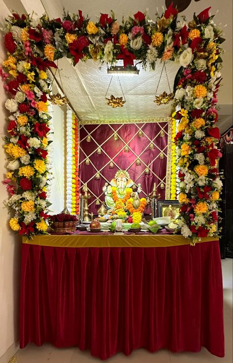 Backdrop idea | DIY Ganpati Decoration Idea | Ganpati Decoration Idea for Home | Ganpati Decoration 2023 | Ganpati Decoration theme | Ganesh Sthapana Decoration | Ganesh Utsav Decor | Flower decoration | Trebding Ganesh Chaturthi idea for home Home Ganpati Decoration, Diy Ganpati, Decoration Idea For Home, Home Ganpati, Ganpati Decoration Theme, Ganesh Chaturthi Decoration, Decoration Theme, Idea For Home, Ganesh Utsav