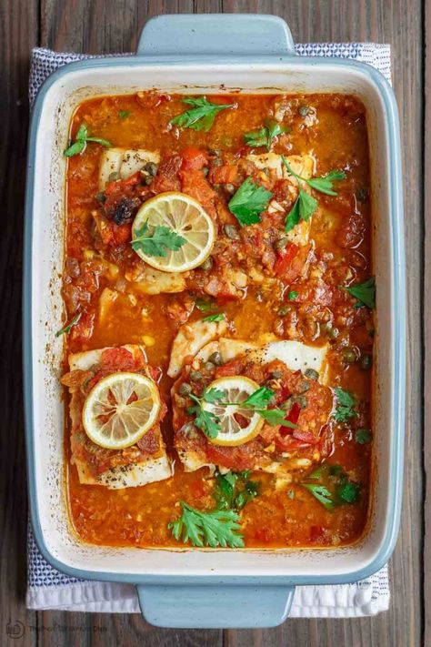 Mediterranean Baked Fish, Baked Fish Recipe, Recipe With Tomatoes, Mediterranean Fish, Mediterranean Fish Recipe, Fish Recipes Baked, The Mediterranean Dish, Fresh Tomato Sauce, Fish Recipe