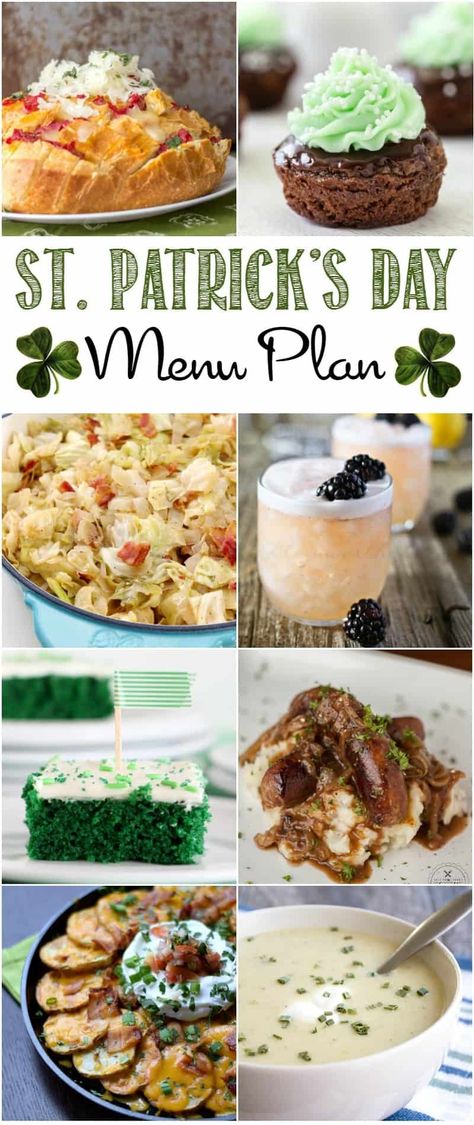 St. Patrick's Day Menu Plan St Patrick's Day Menu, St Patricks Food, St Patricks Day Drinks, St Patricks Day Food, Dinner Party Menu, Saint Patties, Menu Plan, God Mat, Easy Family Dinners