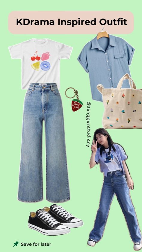 Cheong Ah Shin Eun Soo Twinkling Watermelon Korean Drama Outfit Kembali ke Kampus / College OOTD Twinkling Watermelon Outfits, Kdrama Outfit Ideas, Kdrama Inspired Outfits, Outfit Ke Kampus, Korean College Outfits, Drama Outfit, College Ootd, Outfit Campus, Lazy Outfit