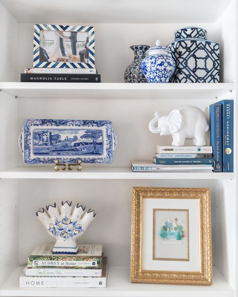 Living Room Bookshelves, Decor On Amazon, Room Bookshelf, College House, Bookshelves In Living Room, Bookcase Decor, College Room, Bookshelf Styling, Delft Blue