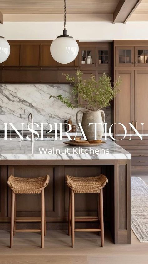 Nest & Needle Interiors | We’ve been noticing a shift and we are pretty excited!!! Have you noticed??? WALNUT KITCHENS are back in a real way!! Of course white oak… | Instagram Walnut Cabinets Kitchen, Loungeroom Decor, Dark Brown Kitchen, Walnut Kitchen Cabinets, Floor To Ceiling Cabinets, Butcher Block Kitchen, Lake House Kitchen, Walnut Kitchen, Walnut Cabinets