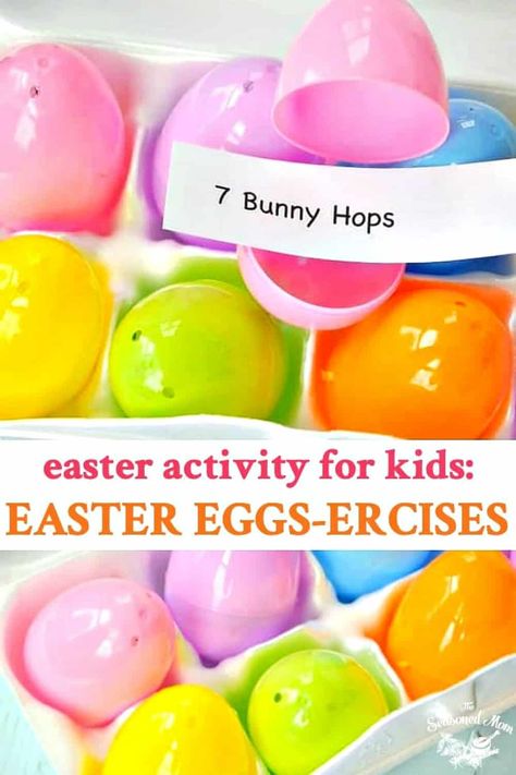 Looking for a fun Easter Activity for Kids? These Easter Eggs-ercises are a great way to celebrate the holiday while getting your little ones up and moving! Easter Egg Activities, Easter Games For Kids, Easter Party Games, Easter Eggs Kids, Easter Week, Easter Activity, Easter Preschool, Easter Activities For Kids, Easter Games