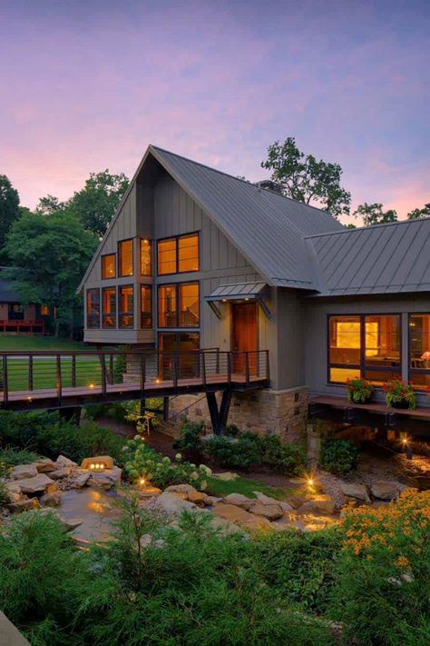 Beautiful Bridge House Suspended Across A Ravine In Ohio Contemporary Kitchen Remodel, Contemporary Staircase, Contemporary Villa, Contemporary Building, Contemporary Exterior, Contemporary Fireplace, Contemporary Cottage, Contemporary Garden, Contemporary Farmhouse