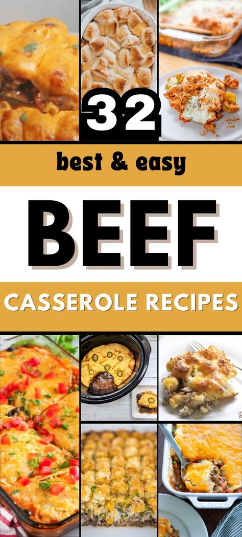 A collage of various beef casseroles, featuring baked dishes with golden cheese tops, rich beefy sauces, and a variety of vegetables like potatoes and carrots, perfect for dinner ideas. casserole recipes | easy casserole recipes | quick casserole recipes | beef casseroles | easy dinner | quick dinner for busy nights | fast dinner Casserole Recipes Beef, Casseroles For Dinner, Casserole Recipes Easy, Quick Casserole, Quick Casserole Recipes, Beef Casseroles, Dinner Simple, Dinner Quick, Beef Casserole Recipes