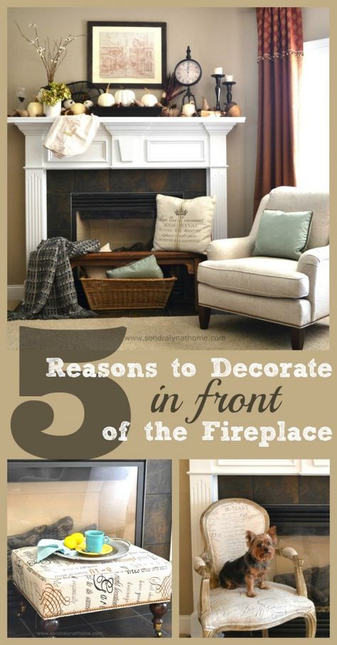 5 reasons to decorate IN FRONT of the FP- Sondra Lyn at Home Fireplace Mantle Decor, Fireplace Mantel Decor, Faux Fireplace, The Fireplace, Mantel Decorations, Fireplace Mantle, Mantle Decor, Fireplace Decor, Fireplace Mantels