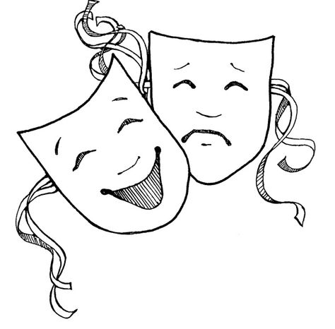 Theatre Faces, Drama For Kids, Drama Masks, Mask Drawing, Theatre Masks, Clip Art Library, Wood Burning Patterns, Clipart Black And White, Tattoo Flash Art