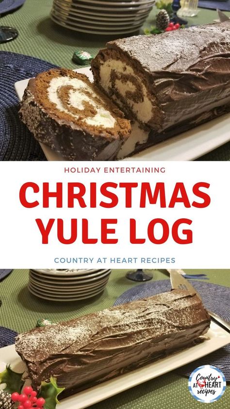 Yule Log Cake Easy, Easy Yule Log Recipe, Chocolate Yule Log Recipe, Christmas Log Cake, Chocolate Cream Filling, Rolled Cake, Yule Log Cake Recipe, Yule Log Recipe, Desserts Holiday