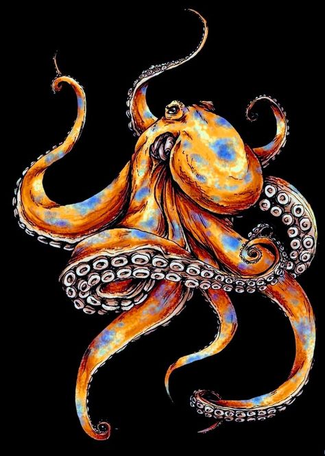 Octopus Art Drawing, Ocean Creatures Art, Octopus Artwork, Octopus Colors, Octopus Tattoo Sleeve, Octopus Drawing, Octopus Painting, Octopus Tattoo Design, Octopus Tattoos