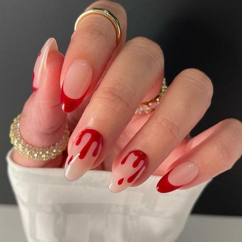 Ongles Gel Halloween, Blood Nails, Witchy Nails, Halloween Acrylic Nails, Grunge Nails, Pretty Gel Nails, White Nail, Halloween Nail Designs, Nagel Inspo