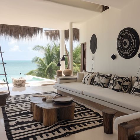 Dream Home Villa on the Beaches of Tulum Living Room Tulum Living Room, Beach Villa Interior, Mexico Villa, Vibe Rooms, Rustic Mediterranean, Mexican Home, Living Room Decor Inspiration, Tulum Mexico, Beach Villa